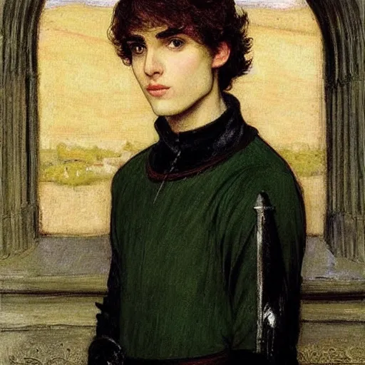 Image similar to painting of handsome beautiful medieval prince in his 2 0 s named shadow wearing a crown, elegant, clear, sharp focus, painting, stylized, art, art by john everett millais, john william waterhouse