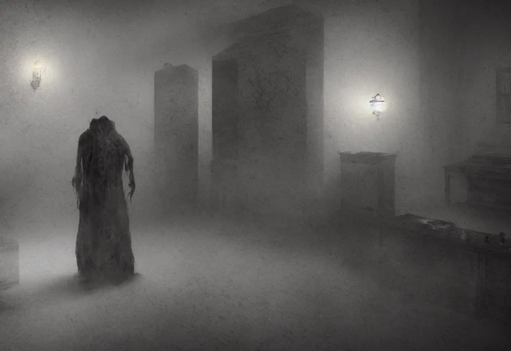 Image similar to eldritch hungry ghosts in a room of a haunted house. realistic, cinematic lighting, octane tender, dark - art