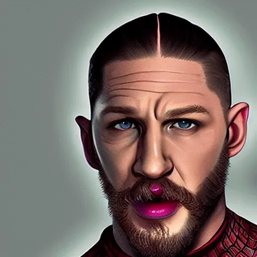 Image similar to film still of younger tom hardy as spiderman, 4k, photorealistic, hd, no mask