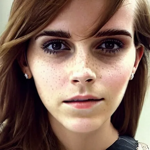 Prompt: a woman who is a combination of emma watson and kim kardashian, close - up