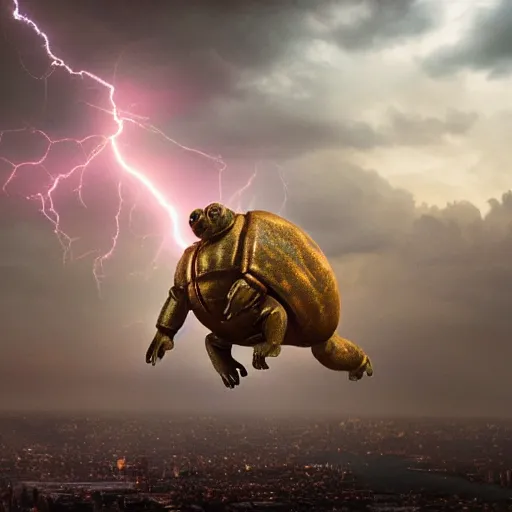 Image similar to colossal tardigrade attack new york, dramatic ambient lightning, golden hour, cinematic, action shot