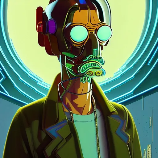 Prompt: akah 0 c 0 k futurama cyberpunk portrait by gaston bussierre and charles vess and james jean and erik jones and rhads, inspired by rick and morty, huge scale, beautiful fine face features, intricate high details, sharp, ultradetailed