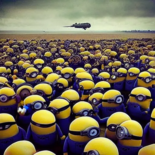 Image similar to “minions landing on D-Day, 4k, award winning”