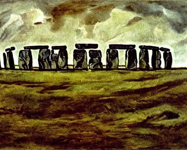 Prompt: Painting of Stonehenge by Jackson Pollock