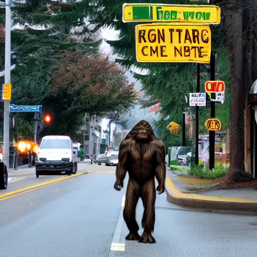 Image similar to bigfoot walking down the street in downtown Bremerton Washington