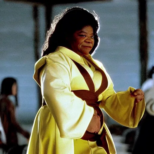 Prompt: Nell Carter as The Bride in Kill Bill, movie still frame