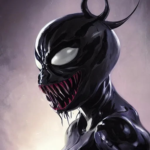 Prompt: cassandra cain being taken over by the venom symbiote, portrait, highly detailed, digital painting, artstation, concept art, sharp focus, illustration, cinematic lighting, art by artgerm and greg rutkowski