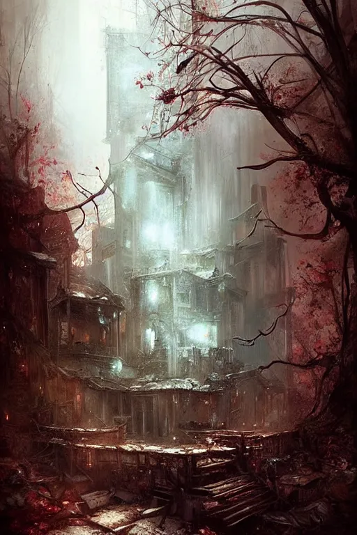 Image similar to (((((a ramshackle manhattan brick brownstone deep in the forest))))) by Bastien Lecouffe Deharme!!!!!!!!!!!!!!!!!!!!!!!!!!!