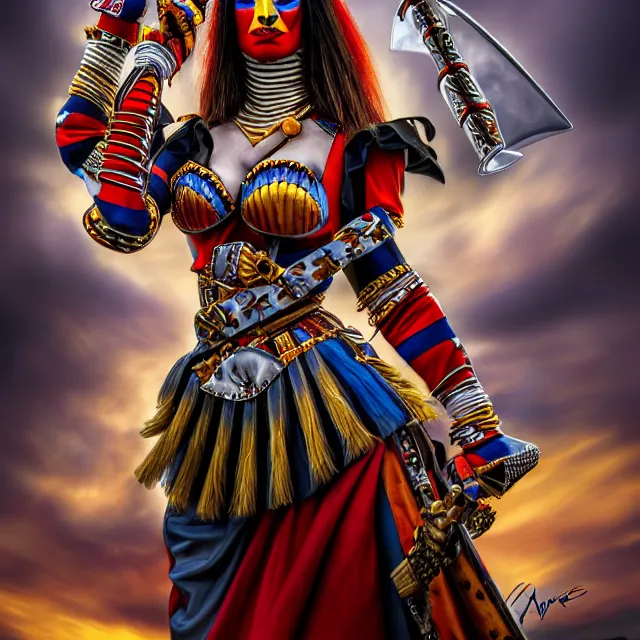 Image similar to beautiful harlequin warrior, highly detailed, 8 k, hdr, anne stokes