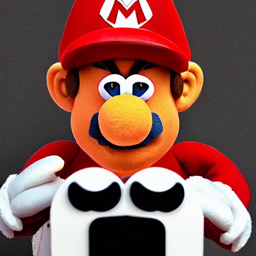 Image similar to A still of Mario as a muppet, photo real, photographic, photograph, artstation, trending