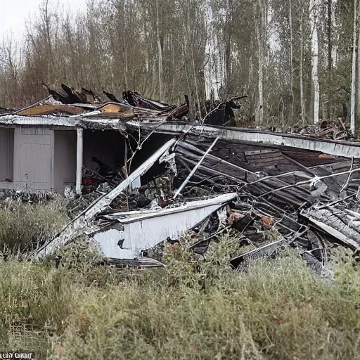 Image similar to on the territory of the Russian village house in Russia there is a large funnel after a missile strike near which a crowd of people gathered and takes pictures of it