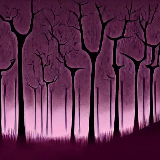 Prompt: a dystopian landscape with radioactive trees, dark glowing rain, a smal sobbing person
