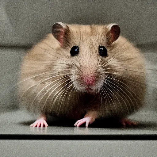 Image similar to hamster in the dark bathroom without lights, mood, creepy, realistic photography, high quality image, hyper detailed