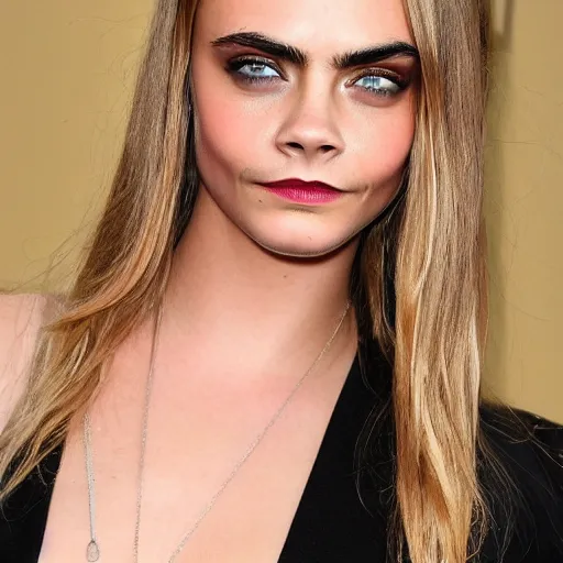 Prompt: Cara Delevingne with tiny eyebrows