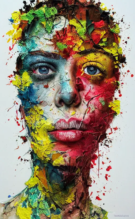 Prompt: illustration, gouache impasto of human face, blossoms, intricate, by artur bordalo