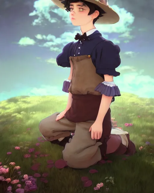 Prompt: a boy as ( fantasy personification of chocolate cupcake ), character design, cute hat, victorian inspired clothing, unreal engine, highly detailed, smooth, digital illustration by artgerm, studio ghibli, sharp focus, artstation. ribbons, fractal swirls. a fantasy bakery background by studio ghibli, makoto shinkai, global illumination, blender, maya 8 k