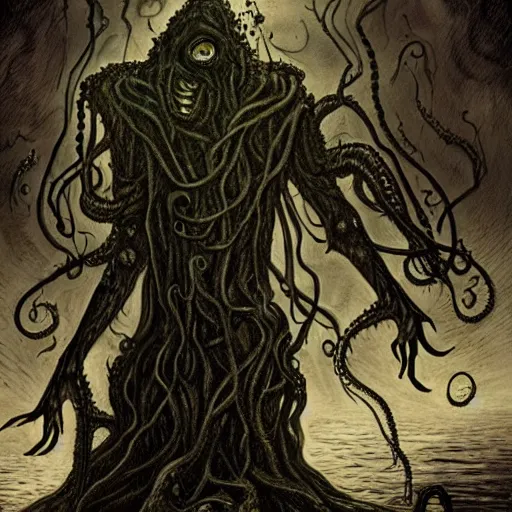 Image similar to lovecraft horror, eldritch monster, realistic, detailed, dark fantasy, evil