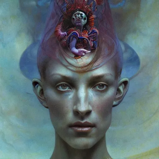 Prompt: queen of jupiter by zdzisław beksinski, iris van herpen, raymond swanland, craig mullins and alphonse mucha. highly detailed, hyper - real, beautiful