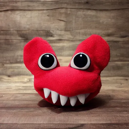 Image similar to adorable strawberry creature with multiple eyes plush toy