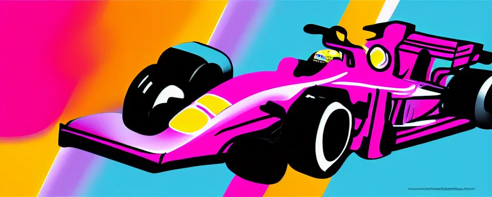 Prompt: abstract illustration of a formula one car, purple and pink