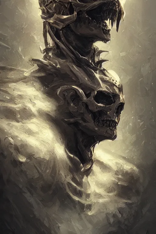 Prompt: concept art skull lord, brushstroke, close - up portrait, powerfull, intricate, elegant, volumetric lighting, scenery, digital painting, highly detailed, artstation, sharp focus, illustration, concept art, ruan jia, steve mccurry