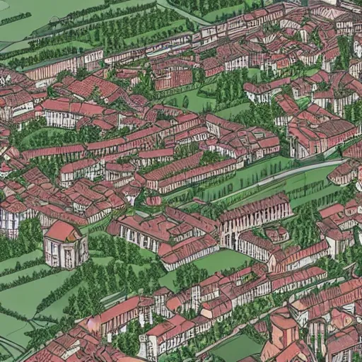 Prompt: an axonometric of albi, city from the south of france, highly detailed,