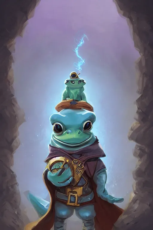 Prompt: cute little anthropomorphic frog wizard wearing a cape and holding a wand, tiny, small, miniature , baby animal, short, pale blue armor, cute and adorable, pretty, beautiful, DnD character art portrait, matte fantasy painting, DeviantArt Artstation, by Jason Felix by Steve Argyle by Tyler Jacobson by Peter Mohrbacher, cinematic lighting