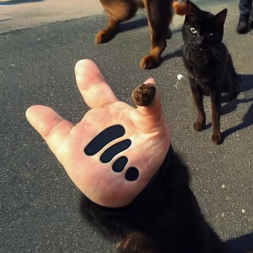 Image similar to dog doing nazi salute with paw. and a cat
