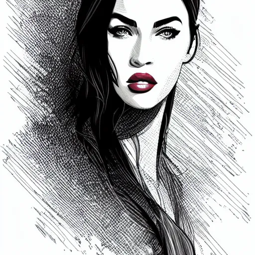 Prompt: megan fox colorful portrait, artwork by arunas kacinskas, graphic design, flat color and line, sketch, minimalistic, procreate, digital illustration, vector illustration, doodle, graphic, sketchbook