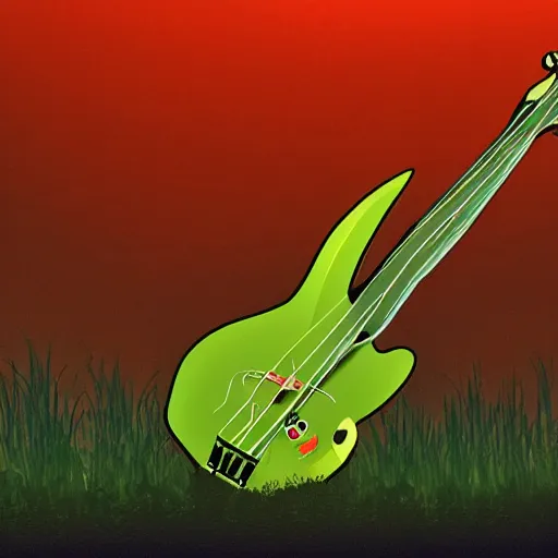 Prompt: a movie frame of a frog playing bass guitar in a swamp at night, cinematic color, fast aperture