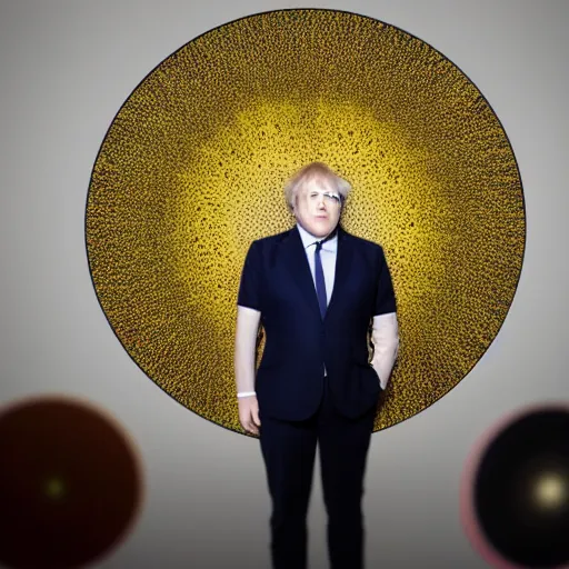 Prompt: And then i was on top of a giant record Trying to run from the needle's eye The universe turned inside out Boris Johnson stood idly by