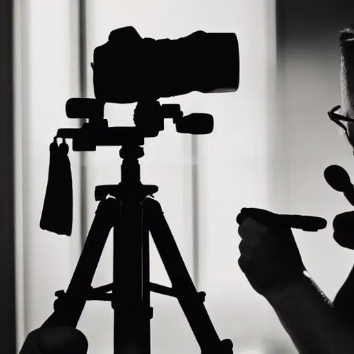 Prompt: “a camera on a tripod taking in front of a silhouette of a chef in a gourmet kitchen photorealistic 4K”