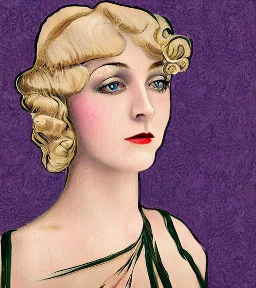 Image similar to Blonde girl in the roaring twenties wearing a dress, digital painting, smooth, elegant, hd, art by Rhead Louis and Tran Ross