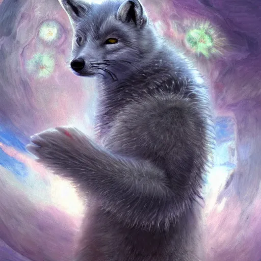 Prompt: A cyborg Arctic Fox as the ultimate tyrant emperor of the universe. Realistic sci-fi concept. Trending on ArtStation. A vibrant digital oil painting. A highly detailed fantasy character illustration by Wayne Reynolds and Charles Monet and Gustave Dore and Carl Critchlow and Bram Sels