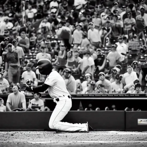 Image similar to home run at a baseball game, huge hit, broken bat, epic shot, baseball photography, black and white