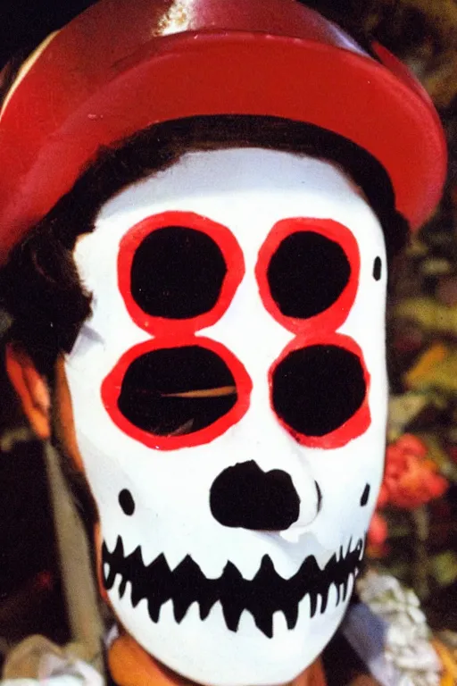 Image similar to 35mm photo of Mario in a day of the dead mask