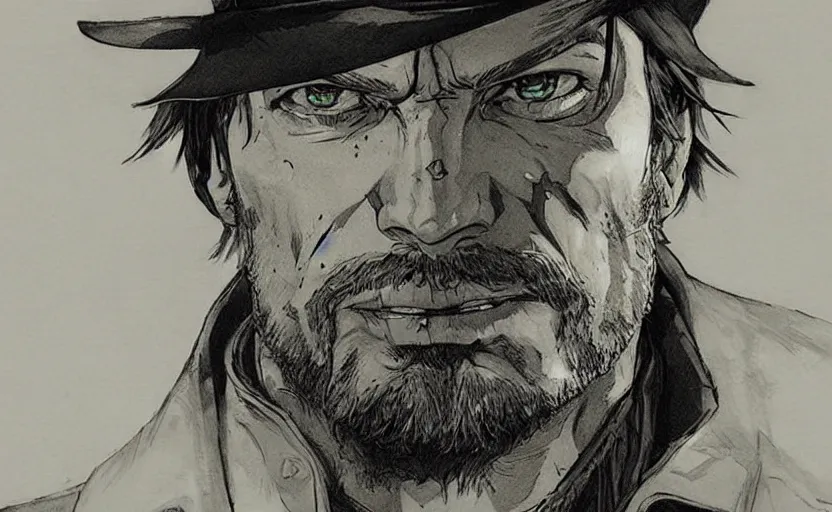 Image similar to yoji shinkawa drawing of arthur morgan,