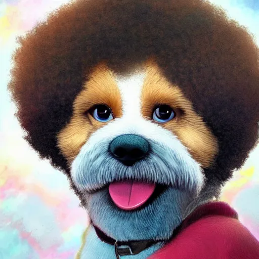 Prompt: bob ross as a dog, style of bluey