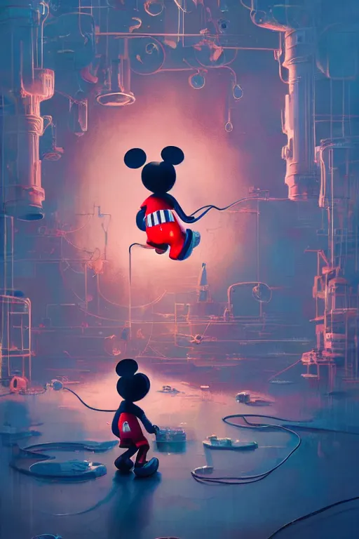 Prompt: many mechanics scientists working and repairing mickey mouse bloody head, made by beeple, greg rutkowski, unreal engine, octane render, highly detailed 4 k art, smooth, sharp focus, cinematic lighting, volumetric lighting, artstation,