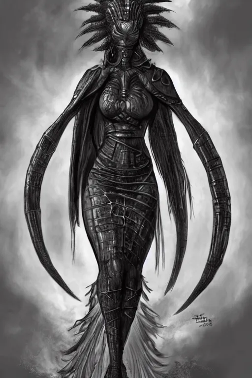 Prompt: ninja african princess with an afro in the style of giger. wearing cloak, medieval body armor, artgerm, trending on artstation, character concept art.