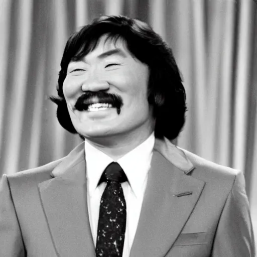 Image similar to Genghis Khan hosting Saturday Night Live in 1975, black and white