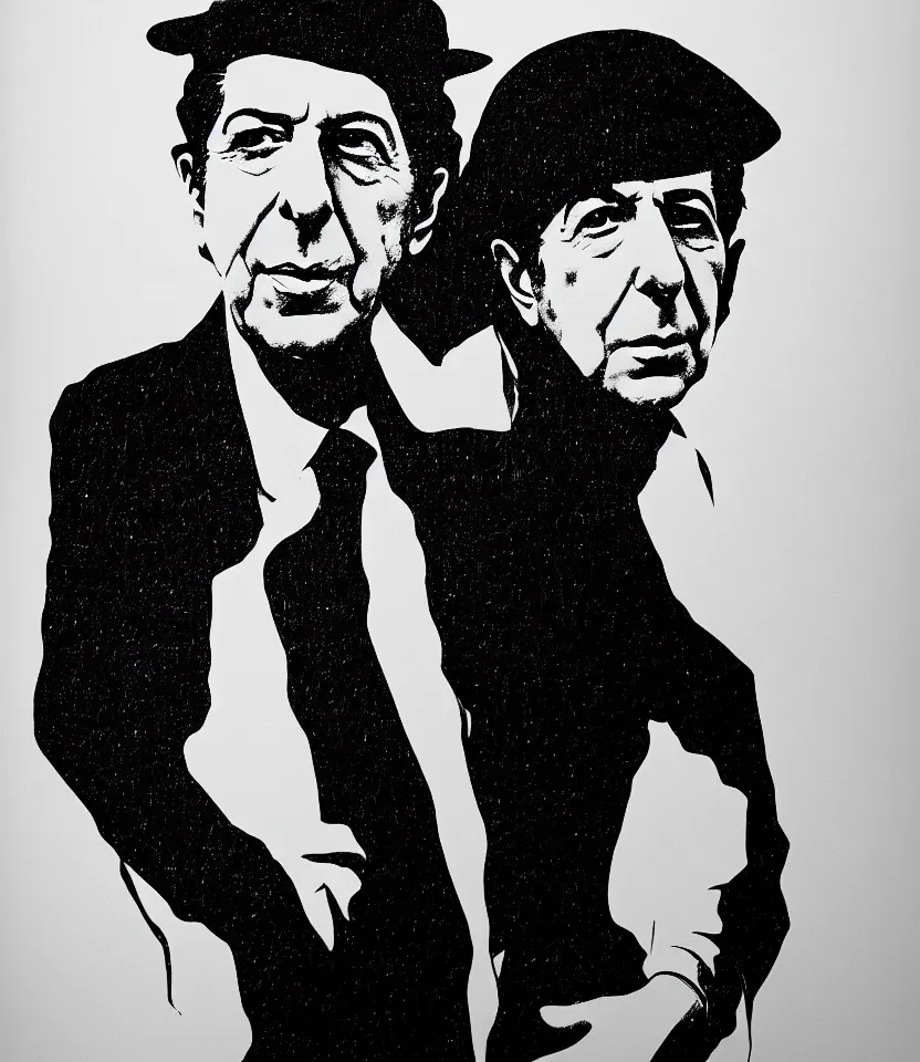 Image similar to one line art portrait of leonard cohen, black and white