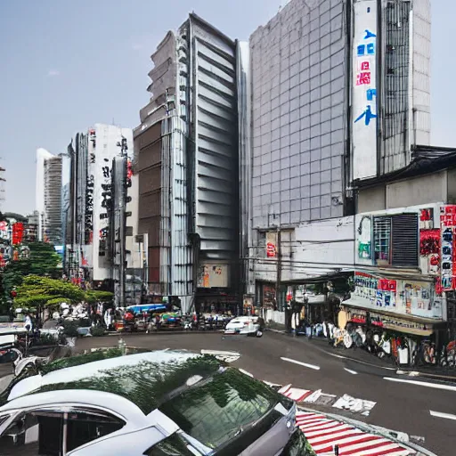 Prompt: juxtaposition of old and new neighborhoods in tokyo. photo by vincent di fate