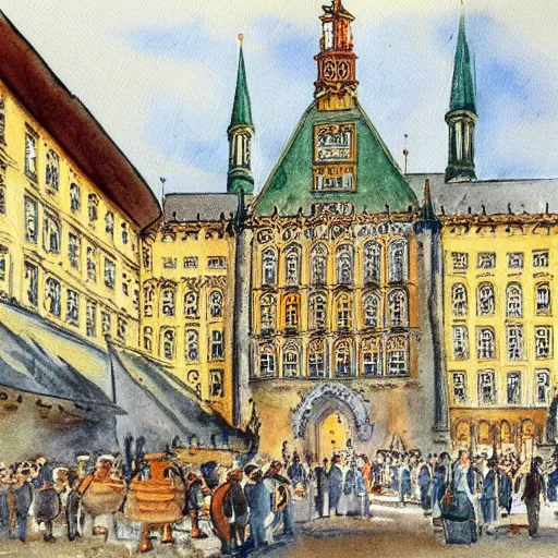 Image similar to munich royal beer hall. watercolor painting by hitler.