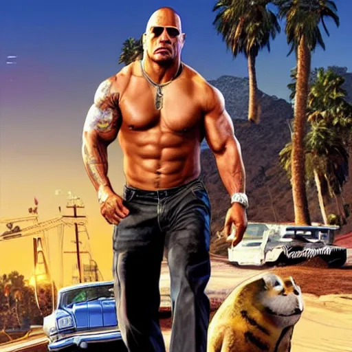 Image similar to dwayne johnson as grand theft auto v cover art,