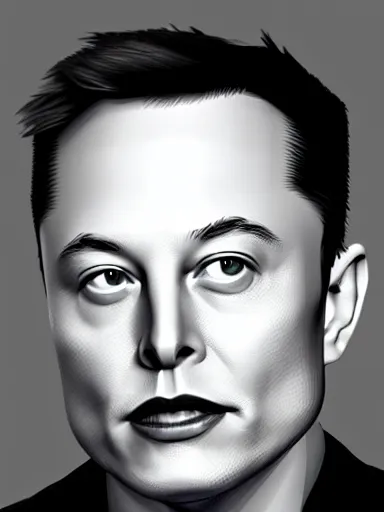 Prompt: highly detailed 3 d mesh of elon musk, portrait, grayscale