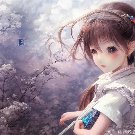 Image similar to dynamic composition, motion, ultra-detailed, incredibly detailed, a lot of details, amazing fine details and brush strokes, colorful and grayish palette, smooth, HD semirealistic anime CG concept art digital painting, watercolor oil painting of a Japanese schoolgirl, by a Chinese artist at ArtStation, by Huang Guangjian, Fenghua Zhong, Ruan Jia, Xin Jin and Wei Chang. Realistic artwork of a Chinese videogame, gradients, gentle an harmonic grayish colors.