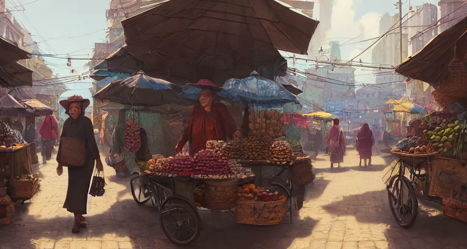 Image similar to highly detailed portrait old woman guatemala vendor in gta v, street market, happy ambience, stephen bliss, unreal engine, fantasy art by greg rutkowski, loish, rhads, ferdinand knab, makoto shinkai and lois van baarle, ilya kuvshinov, rossdraws, tom bagshaw, global illumination, detailed and intricate environment