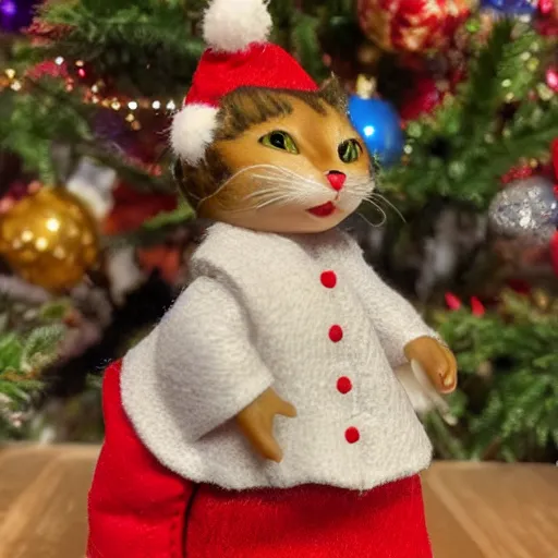 Prompt: New Margaret Le Van Alley Cats statuette, wearing festive clothing, full body render, museum quality photo