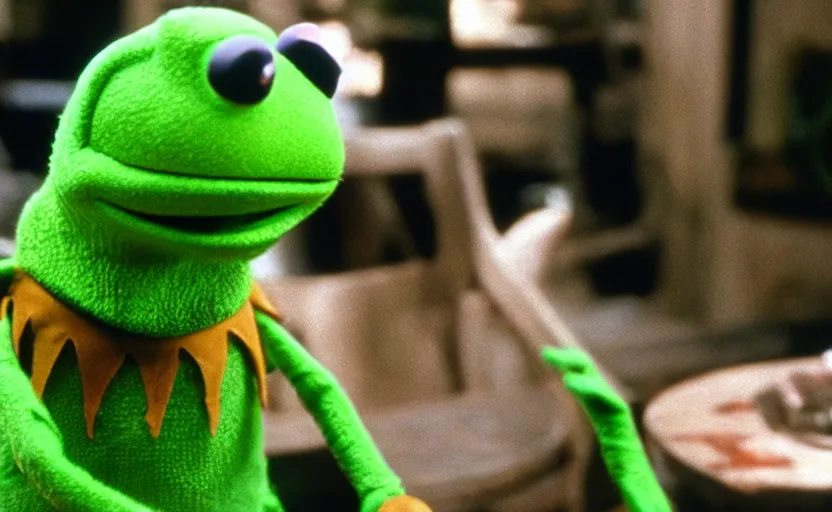 Image similar to silence of the lambs but it's kermit the frog